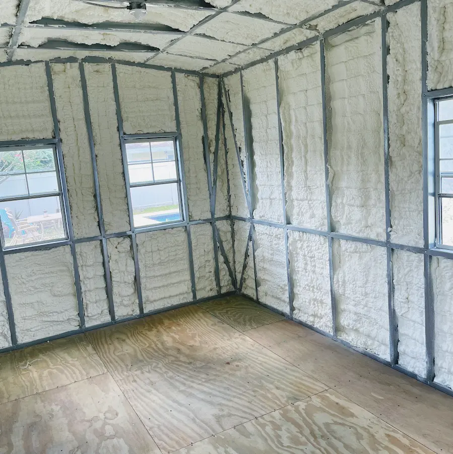 Closed-cell spray foam insulation applied to wall cavities in a residential project in Lake Mary